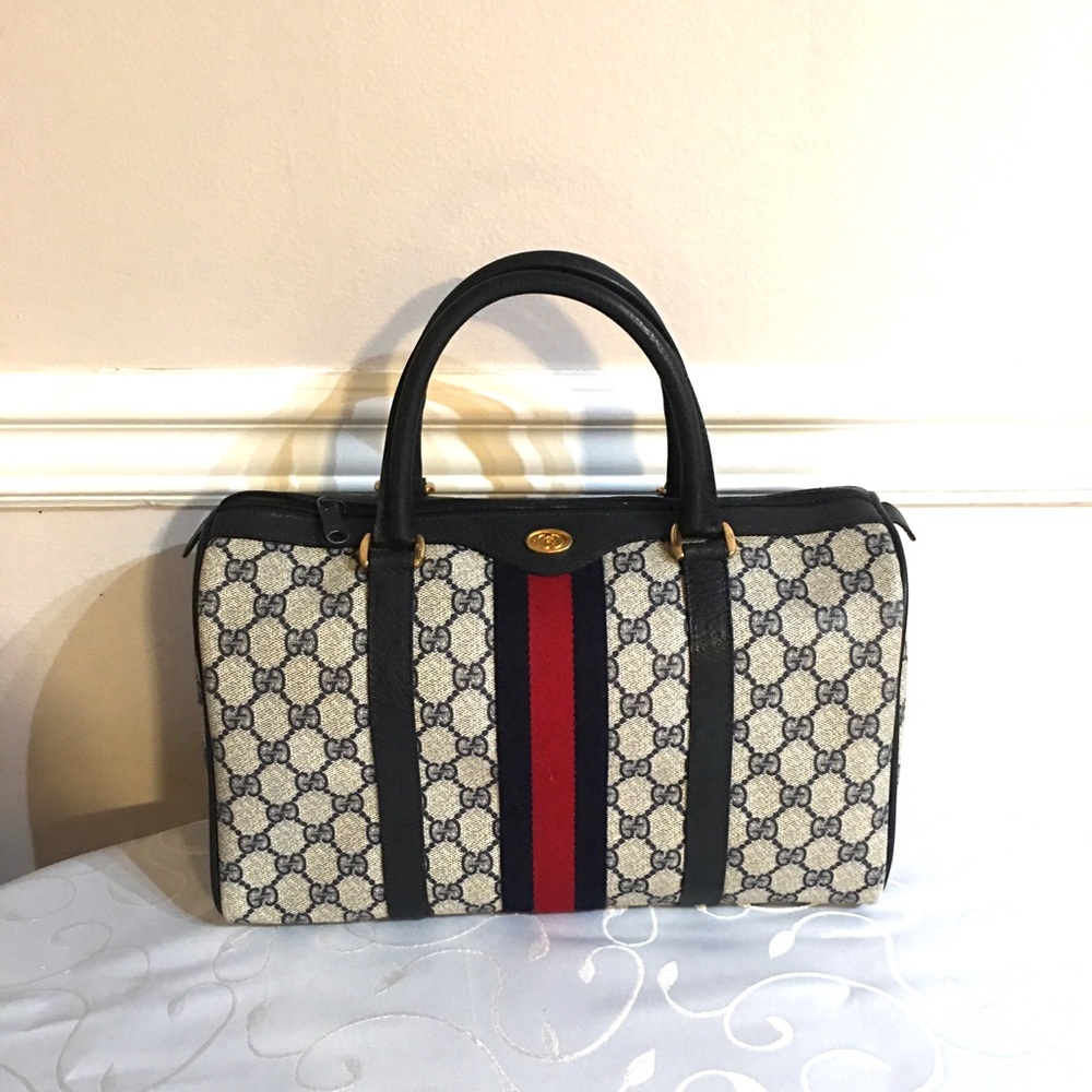 Authentic Gucci navy & grey Boston satchel bag - Picture 14 of 16